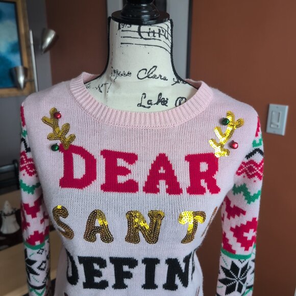 No Boundaries Pink, Sweet Ugly Christmas Sweater Sz S - Picture 2 of 9